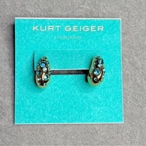 Kurt Geiger Bombay Pavé CZ Dome Hoop Earrings, Blue/ Gold NWT